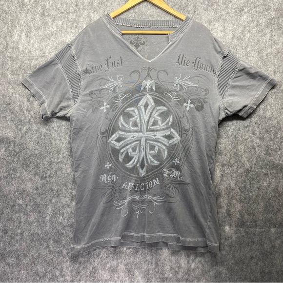 Affliction Mens Gray/White Short Sleeve Crew‎ Neck Graphic T-Shirt Size 3XL - Picture 1 of 11